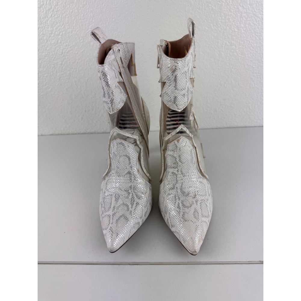 Betsey Johnson White Snakeskin Pointed Toe Ankle Boots